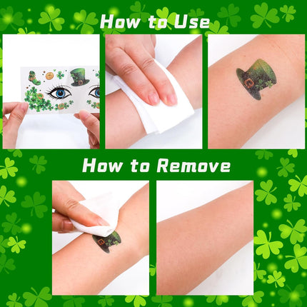 Ceiba Tree St. Patrick's Day Face Stickers Temporary Tattoos 10 Sheets Saint Patrick's Day Irish Shamrock Clover Make up Accessories for Women Kids Party Favors Decorations.