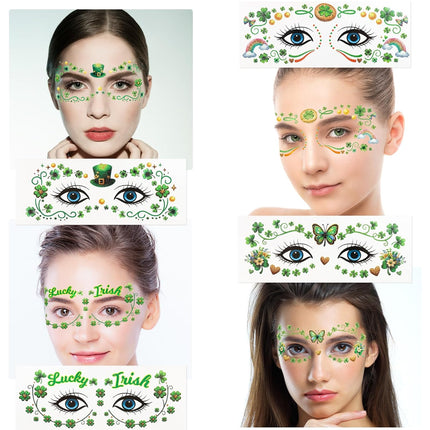 Ceiba Tree St. Patrick's Day Face Stickers Temporary Tattoos 10 Sheets Saint Patrick's Day Irish Shamrock Clover Make up Accessories for Women Kids Party Favors Decorations.