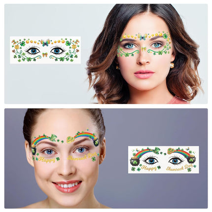 Ceiba Tree St. Patrick's Day Face Stickers Temporary Tattoos 10 Sheets Saint Patrick's Day Irish Shamrock Clover Make up Accessories for Women Kids Party Favors Decorations.