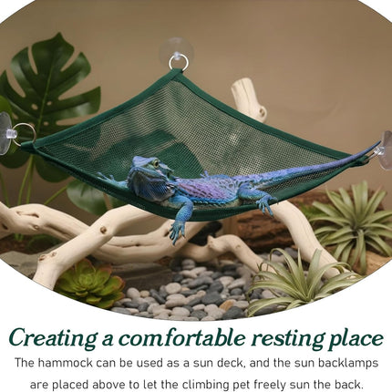 2Pcs Reptile Hammock - Breathable Mesh Bearded Dragon Hammock Lizard Tank Accessories Triangle Geckos Hammocks for Bearded Dragons Snakes Axolotls(Green).