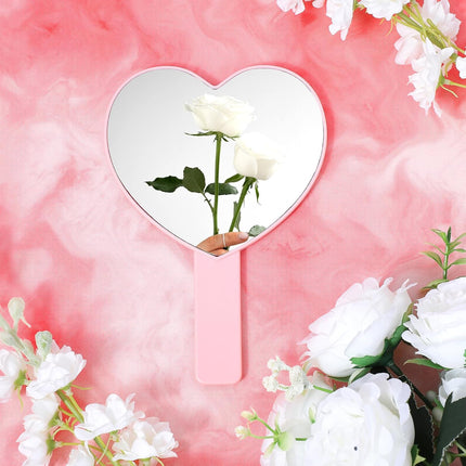 Heart Shaped Small Handheld Mirror,Handheld Eyelash Mirror Cosmetic Hand Mirrors with Handle for Portable Travel for Women Girls (Pink).