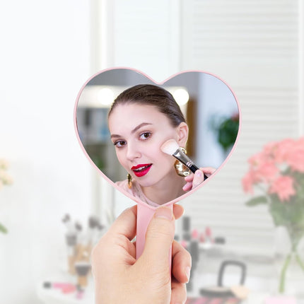 Heart Shaped Small Handheld Mirror,Handheld Eyelash Mirror Cosmetic Hand Mirrors with Handle for Portable Travel for Women Girls (Pink).