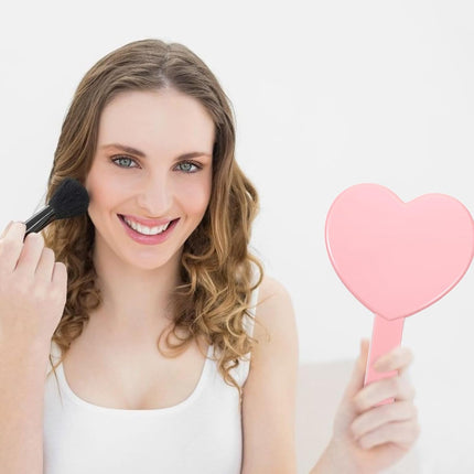 Heart Shaped Small Handheld Mirror,Handheld Eyelash Mirror Cosmetic Hand Mirrors with Handle for Portable Travel for Women Girls (Pink).