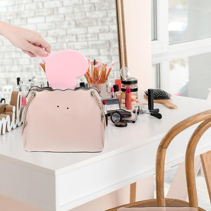 Heart Shaped Small Handheld Mirror,Handheld Eyelash Mirror Cosmetic Hand Mirrors with Handle for Portable Travel for Women Girls (Pink).