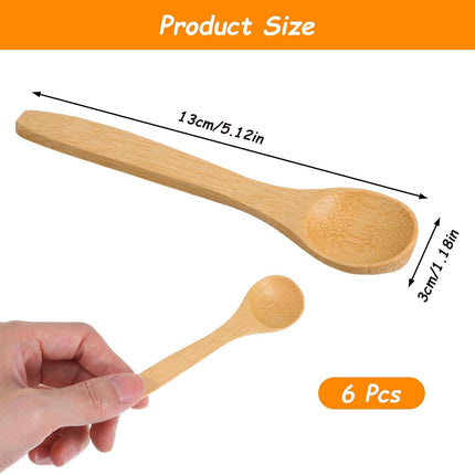 6PCS Bamboo Spoons, Mini Wooden Spoons 5.12 Inch, Multi-purpose Small Teaspoons for Condiments Spices Honey Ice Cream Coffee Kitchen & Serving Utensils.
