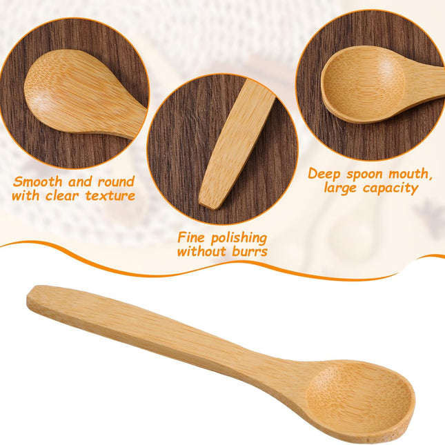 6PCS Bamboo Spoons, Mini Wooden Spoons 5.12 Inch, Multi-purpose Small Teaspoons for Condiments Spices Honey Ice Cream Coffee Kitchen & Serving Utensils.