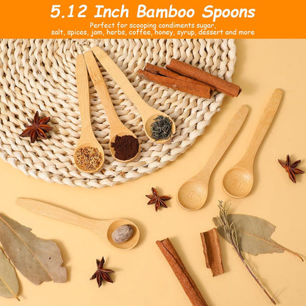 6PCS Bamboo Spoons, Mini Wooden Spoons 5.12 Inch, Multi-purpose Small Teaspoons for Condiments Spices Honey Ice Cream Coffee Kitchen & Serving Utensils.