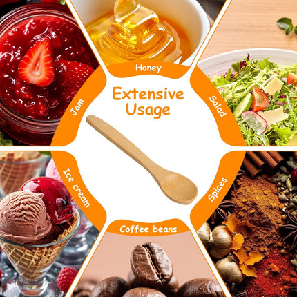 6PCS Bamboo Spoons, Mini Wooden Spoons 5.12 Inch, Multi-purpose Small Teaspoons for Condiments Spices Honey Ice Cream Coffee Kitchen & Serving Utensils.