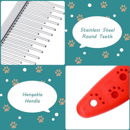 2 Pieces Pet Hair Comb Small Pet Grooming Stainless Steel Long and Short Teeth Comb for Small Dog Cat Animals Rabbits Bunny Hamsters Guinea Pigs, Red and Yellow.