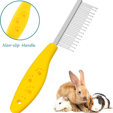 2 Pieces Pet Hair Comb Small Pet Grooming Stainless Steel Long and Short Teeth Comb for Small Dog Cat Animals Rabbits Bunny Hamsters Guinea Pigs, Red and Yellow.