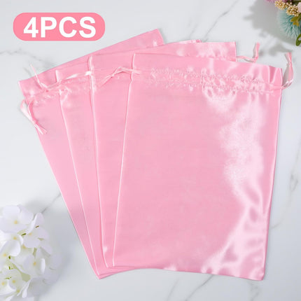 4Pcs Wig Bags with Satin Drawstring,Pink Wig Bags Storage for Wigs Extension Bundle.
