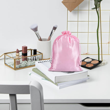 4Pcs Wig Bags with Satin Drawstring,Pink Wig Bags Storage for Wigs Extension Bundle.
