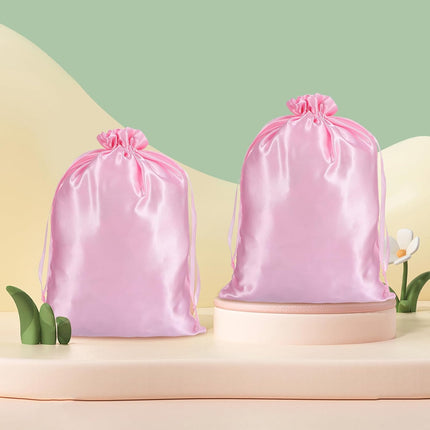 4Pcs Wig Bags with Satin Drawstring,Pink Wig Bags Storage for Wigs Extension Bundle.