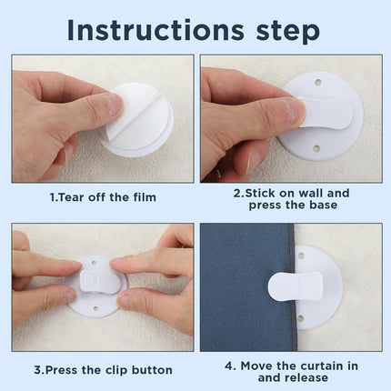4Pcs Shower Curtain Clips to Wall, Self Stick Shower Clips for Curtain Closer for Avoid Water Splashing Windproof Out(White).