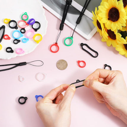 34Pcs Anti-Lost Lanyard Set Include 9 Style Black Silicone Rubber Rings-3Pcs Adjustable Lanyards,4 Style Colorful Rubber Rings,Soft Pen Protective Holder for Keychain Necklace Pen.