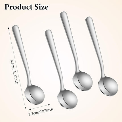 4Pcs Tiny Spoons for Spices, 3.5 Inch Stainless Steel Spice Spoon, Small Spoons for Spice Jars, Mini Metal Spoon for Sugar Salt Honey, Silver.