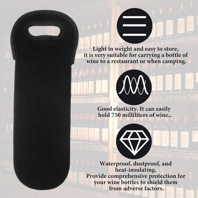 Neoprene Wine Bottle Carrier, Insulated Tote Bag, Protective Champagne & Beer Bottle Holder for Beer Water Bottles Restaurant, Travel, Gifting (Black).