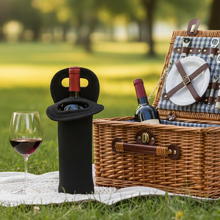 Neoprene Wine Bottle Carrier, Insulated Tote Bag, Protective Champagne & Beer Bottle Holder for Beer Water Bottles Restaurant, Travel, Gifting (Black).