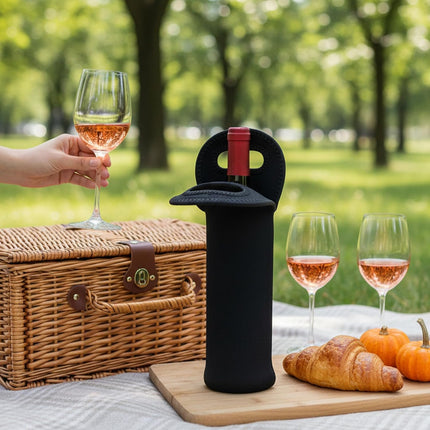 Neoprene Wine Bottle Carrier, Insulated Tote Bag, Protective Champagne & Beer Bottle Holder for Beer Water Bottles Restaurant, Travel, Gifting (Black).