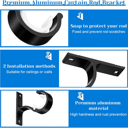 2 Sets Ceiling Curtain Rod Brackets for 1 Inch Rod, Curtain Rod Brackets Holders for Wall & Ceiling Mount Installation (Black).
