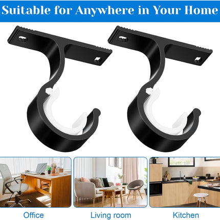 2 Sets Ceiling Curtain Rod Brackets for 1 Inch Rod, Curtain Rod Brackets Holders for Wall & Ceiling Mount Installation (Black).