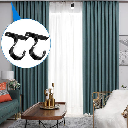2 Sets Ceiling Curtain Rod Brackets for 1 Inch Rod, Curtain Rod Brackets Holders for Wall & Ceiling Mount Installation (Black).
