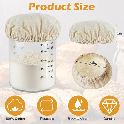 Shimmeroo 5PCS Cotton Sourdough Jar Cover, Reusable Sourdough Bread Proofing Starter Jar Cloth Covers for Most Glass Sour Dough Crock Bread Proofing Cover.