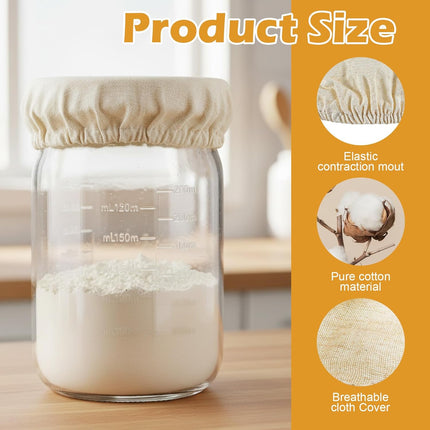 Shimmeroo 5PCS Cotton Sourdough Jar Cover, Reusable Sourdough Bread Proofing Starter Jar Cloth Covers for Most Glass Sour Dough Crock Bread Proofing Cover.