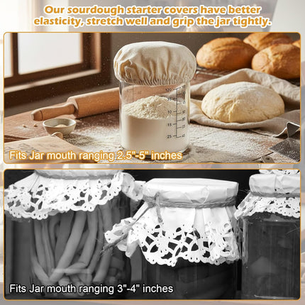 Shimmeroo 5PCS Cotton Sourdough Jar Cover, Reusable Sourdough Bread Proofing Starter Jar Cloth Covers for Most Glass Sour Dough Crock Bread Proofing Cover.