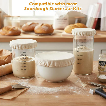 Shimmeroo 5PCS Cotton Sourdough Jar Cover, Reusable Sourdough Bread Proofing Starter Jar Cloth Covers for Most Glass Sour Dough Crock Bread Proofing Cover.