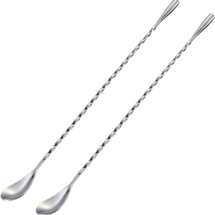 Bar Spoon Cocktail Mixing Stirrers for Drink, Stainless Steel 12 Inches Long Handle, Silver 2 Pieces.