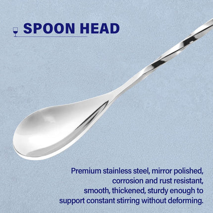 Bar Spoon Cocktail Mixing Stirrers for Drink, Stainless Steel 12 Inches Long Handle, Silver 2 Pieces.
