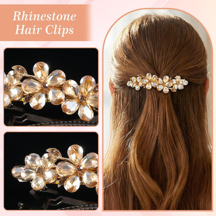 Champagne Rhinestone Hair Clips,Shimmeroo Fancy Hair Clips for Women,Flower Crystal Hairs Clip for Elegant Wedding & Party Barrettes.