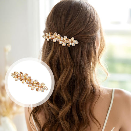 Champagne Rhinestone Hair Clips,Shimmeroo Fancy Hair Clips for Women,Flower Crystal Hairs Clip for Elegant Wedding & Party Barrettes.