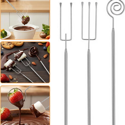 3PCS Chocolate Dipping Tool - Stainless Steel Candy Dipping Tools Baking Supplies Fondue Fork, Spiral Fork Cooking Tool Set, Dishwasher Safe.