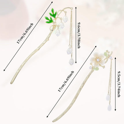 2PCS Chinese Hair Sticks,Lily of the Valley Hairpin Fringed Flowers Decor Hairstick for Women Headdress Fork for Women Hanfu Accessories.