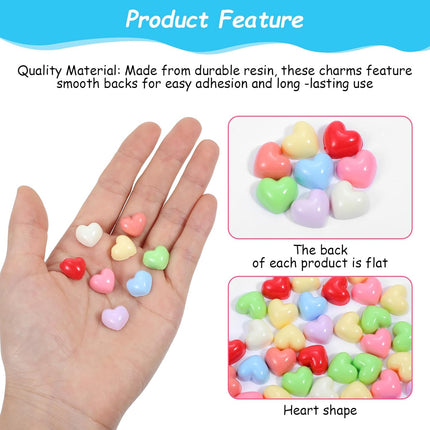 100PCS Colorful Heart Resin Flat Back Charms Shimmeroo Cute Plastic Mini Heart Shape Charms Bulk Resin Embellishments for Crafts Accessories DIY.