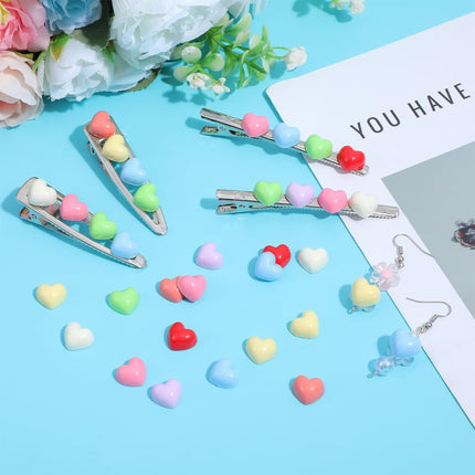 100PCS Colorful Heart Resin Flat Back Charms Shimmeroo Cute Plastic Mini Heart Shape Charms Bulk Resin Embellishments for Crafts Accessories DIY.