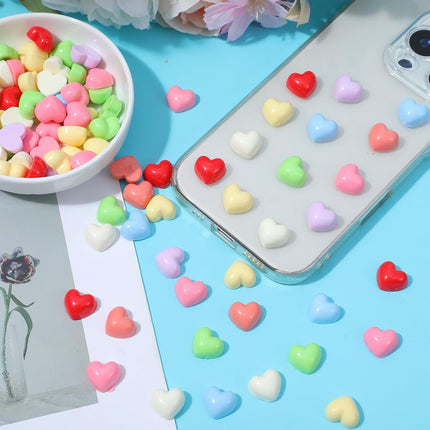 100PCS Colorful Heart Resin Flat Back Charms Shimmeroo Cute Plastic Mini Heart Shape Charms Bulk Resin Embellishments for Crafts Accessories DIY.