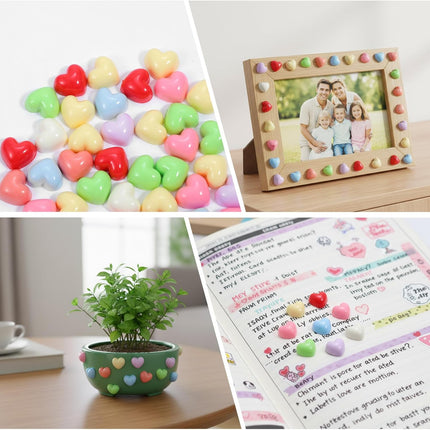 100PCS Colorful Heart Resin Flat Back Charms Shimmeroo Cute Plastic Mini Heart Shape Charms Bulk Resin Embellishments for Crafts Accessories DIY.