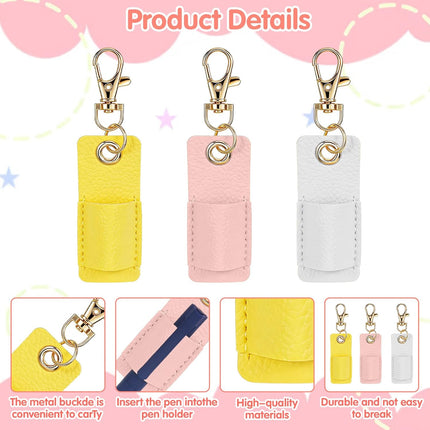 3Pcs Lanyard Pen Holder,Single Lanyard Pen Holder Anti-Lost PU Leather Badge Pens Keychain for Nurses,Courier,Office Supplies.