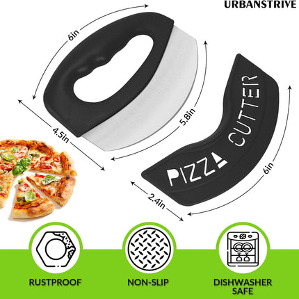 Heavy Duty Stainless Steel Pizza Cutter with Cover, Super Sharp Blade Pizza Knife Pizza Cutter Rocker, Perfect Kitchen Gadgets for Pizza Cutting Home Essentials (Black).