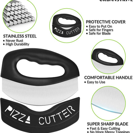 Heavy Duty Stainless Steel Pizza Cutter with Cover, Super Sharp Blade Pizza Knife Pizza Cutter Rocker, Perfect Kitchen Gadgets for Pizza Cutting Home Essentials (Black).