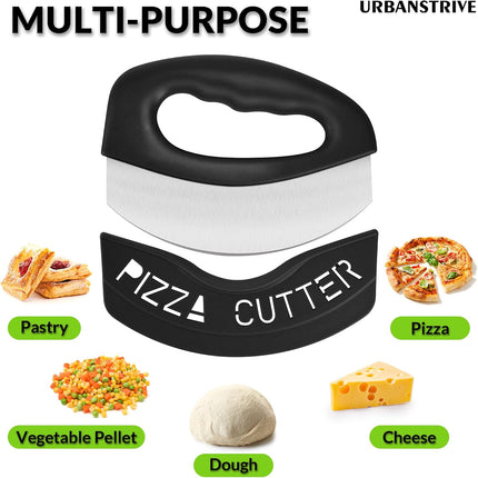 Heavy Duty Stainless Steel Pizza Cutter with Cover, Super Sharp Blade Pizza Knife Pizza Cutter Rocker, Perfect Kitchen Gadgets for Pizza Cutting Home Essentials (Black).
