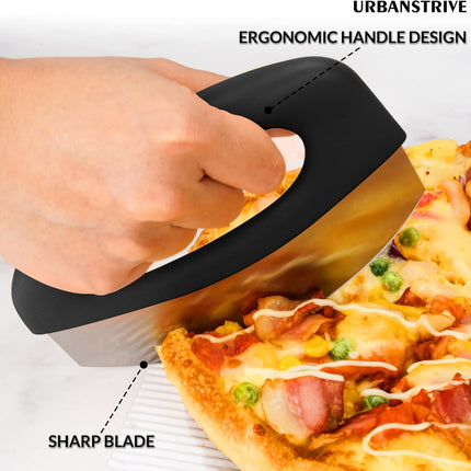 Heavy Duty Stainless Steel Pizza Cutter with Cover, Super Sharp Blade Pizza Knife Pizza Cutter Rocker, Perfect Kitchen Gadgets for Pizza Cutting Home Essentials (Black).