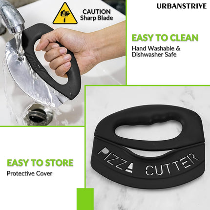 Heavy Duty Stainless Steel Pizza Cutter with Cover, Super Sharp Blade Pizza Knife Pizza Cutter Rocker, Perfect Kitchen Gadgets for Pizza Cutting Home Essentials (Black).