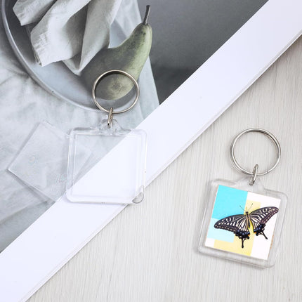 10PCS Acrylic Photo Keychain Blanks,Clear Blank Keychains Picture Frame Keychain Holder DIY Set for Bags Car Purses.