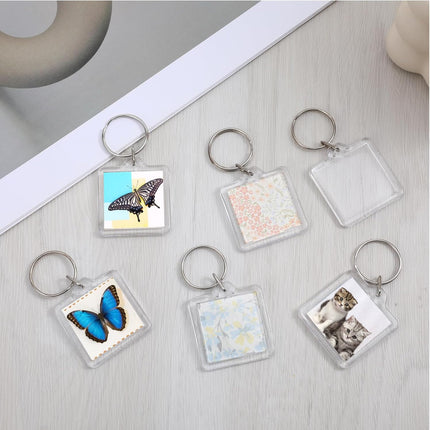 10PCS Acrylic Photo Keychain Blanks,Clear Blank Keychains Picture Frame Keychain Holder DIY Set for Bags Car Purses.