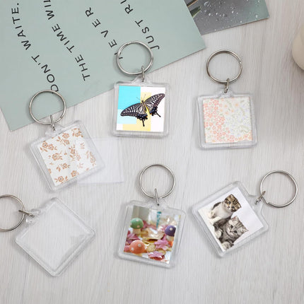 10PCS Acrylic Photo Keychain Blanks,Clear Blank Keychains Picture Frame Keychain Holder DIY Set for Bags Car Purses.