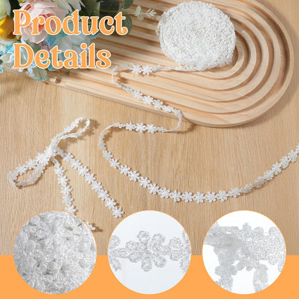 15 Yards White Lace Ribbon - 13.7m Vintange Floral Lace Trim Ribbon Cotton Embroidery Flower Trims for Handcrafts Gift Wrapping Garment Sewing Wedding Decoration.